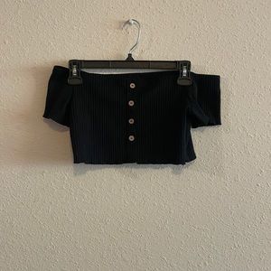 Off the shoulder, ribbed, black crop top